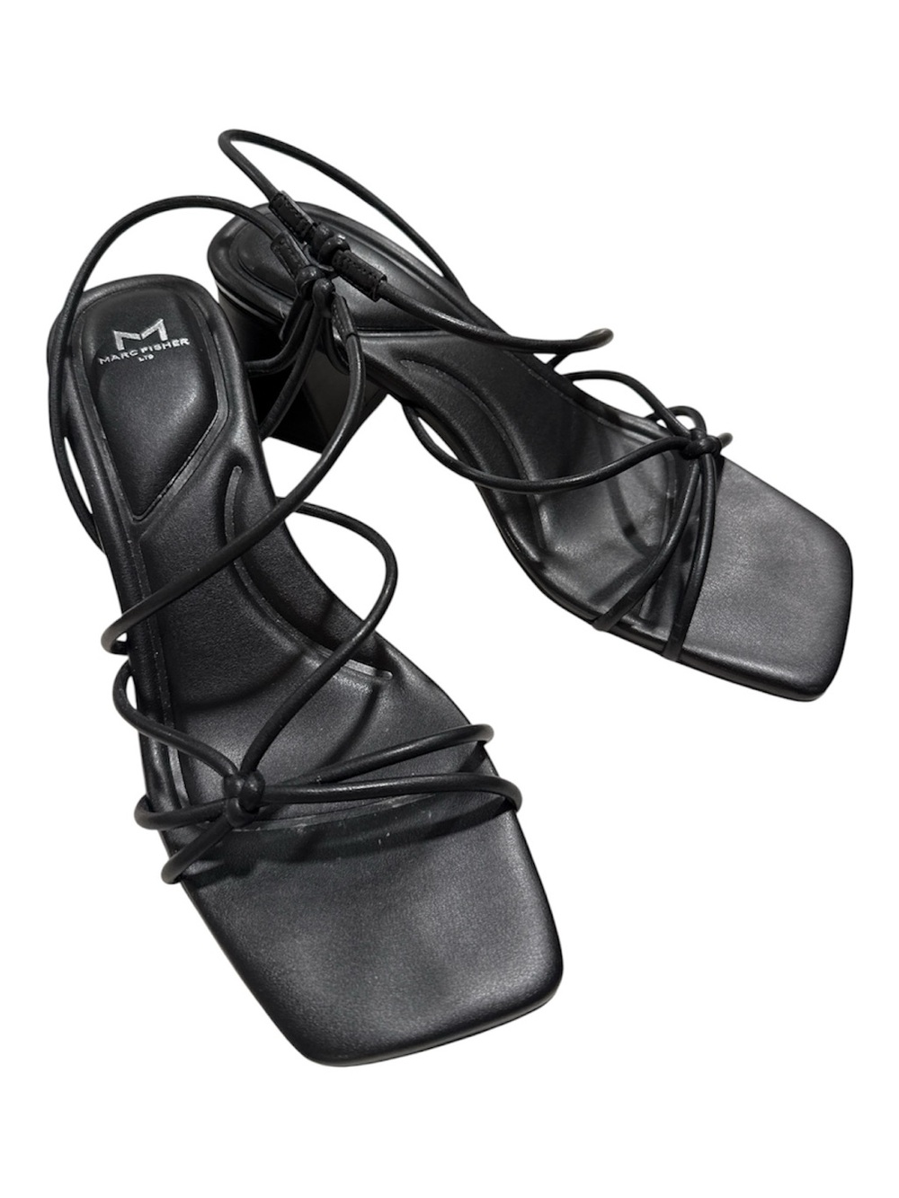 Marc Fisher Black Strappy Knot Square-Toe Sandals